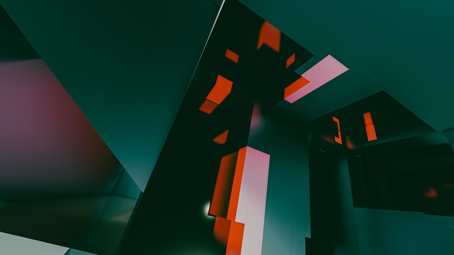 Abstract digital architecture in forest green and orange