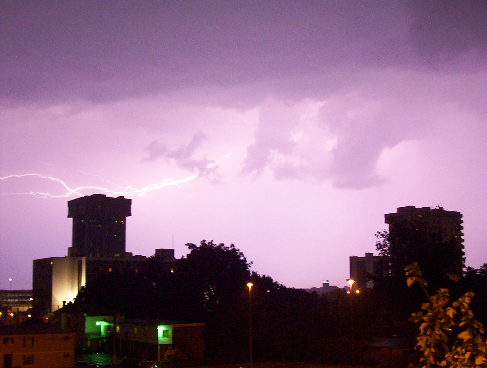 Lightning over the Springfield skyline