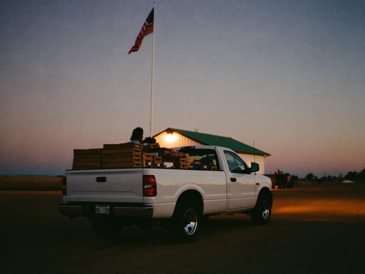 Ironwood service truck arriving at a rural property at dusk