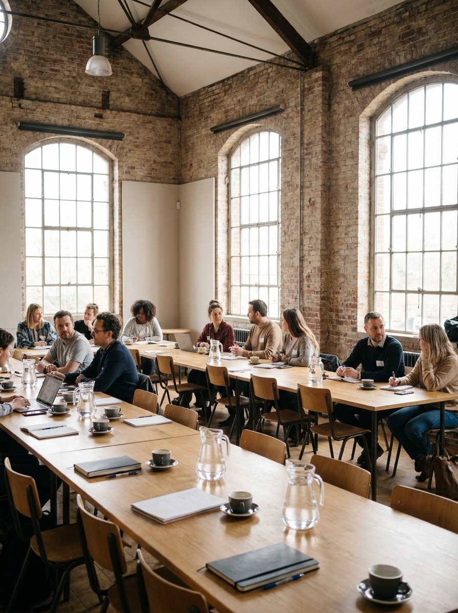 A daytime workshop in the brick room
