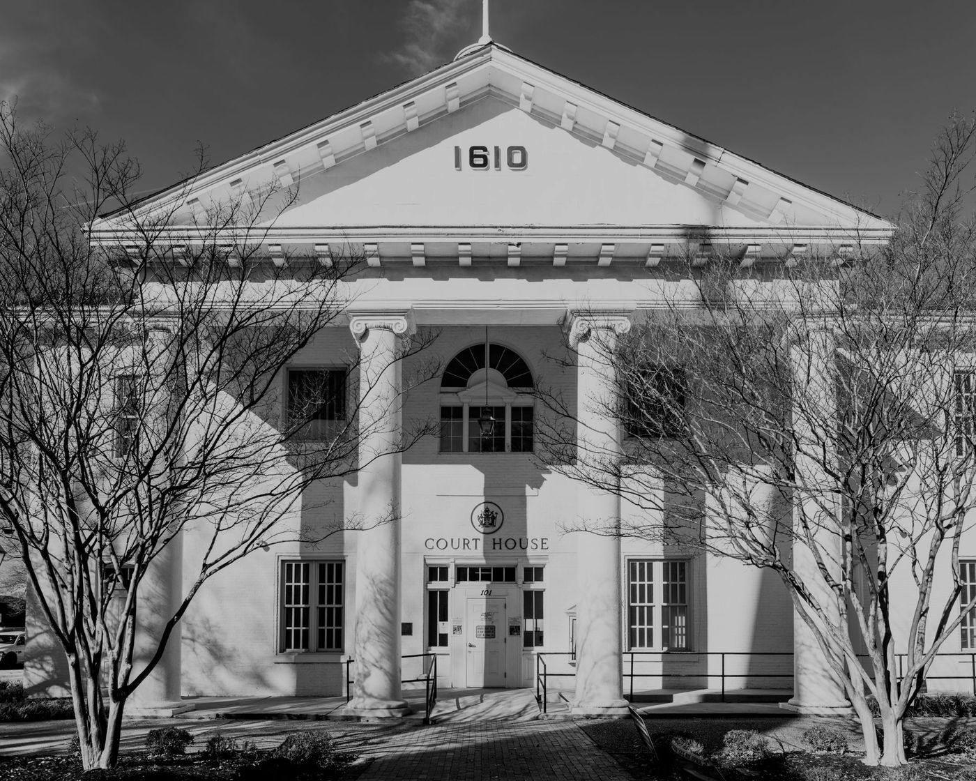 Courthouse exterior at dusk