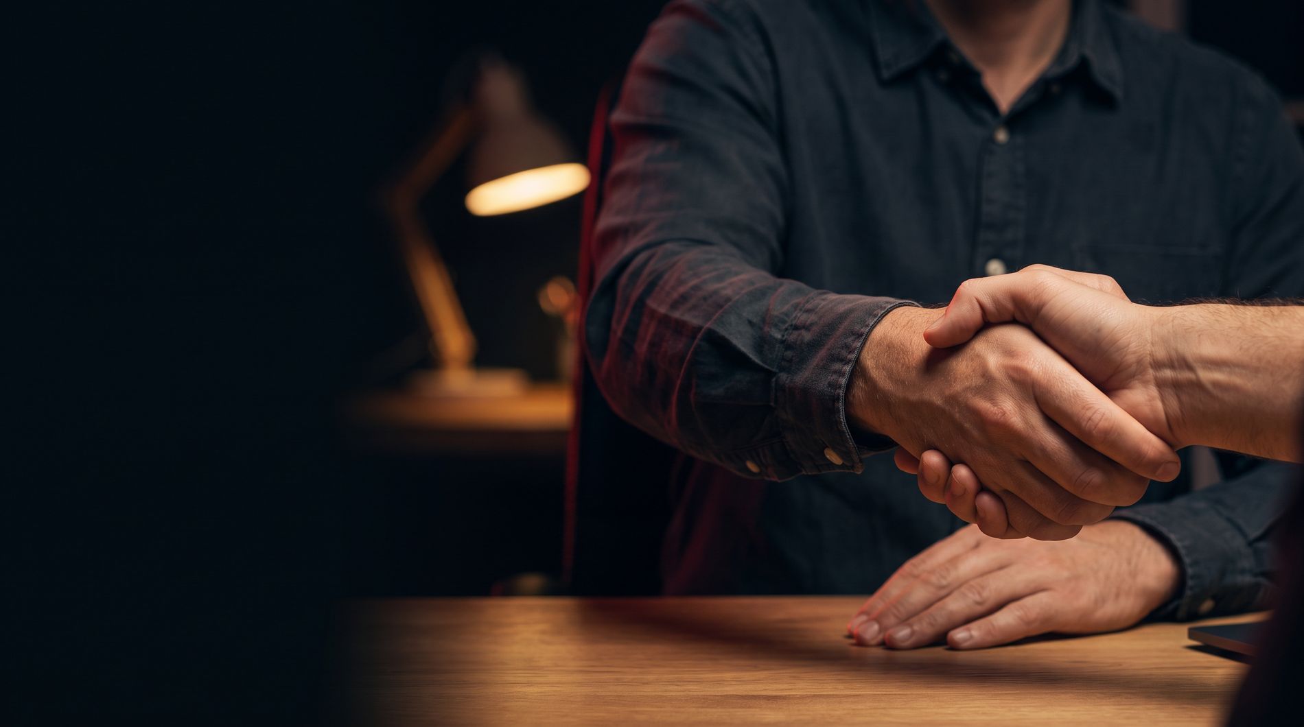 A handshake across a desk