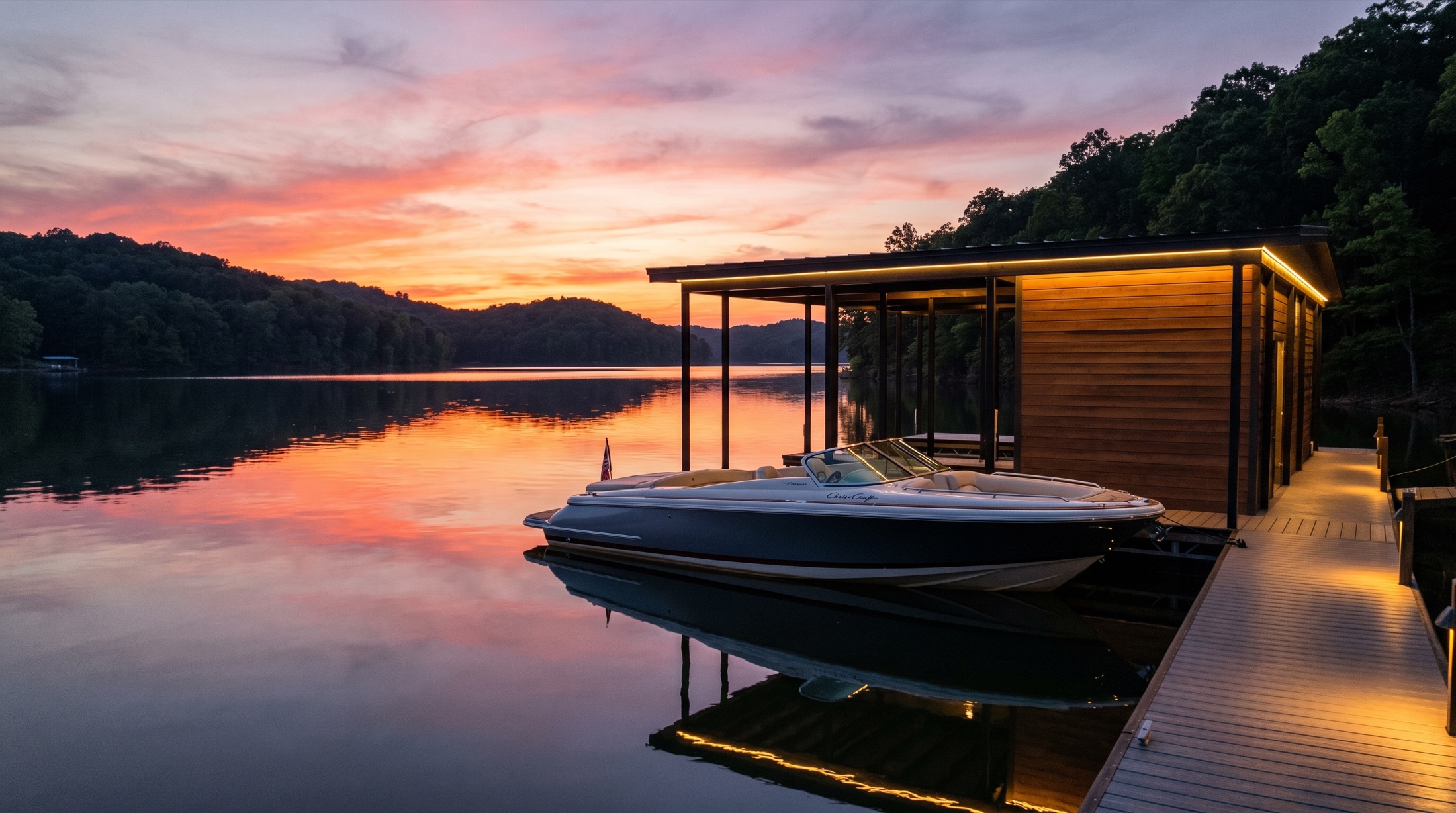 Private dock at sunset