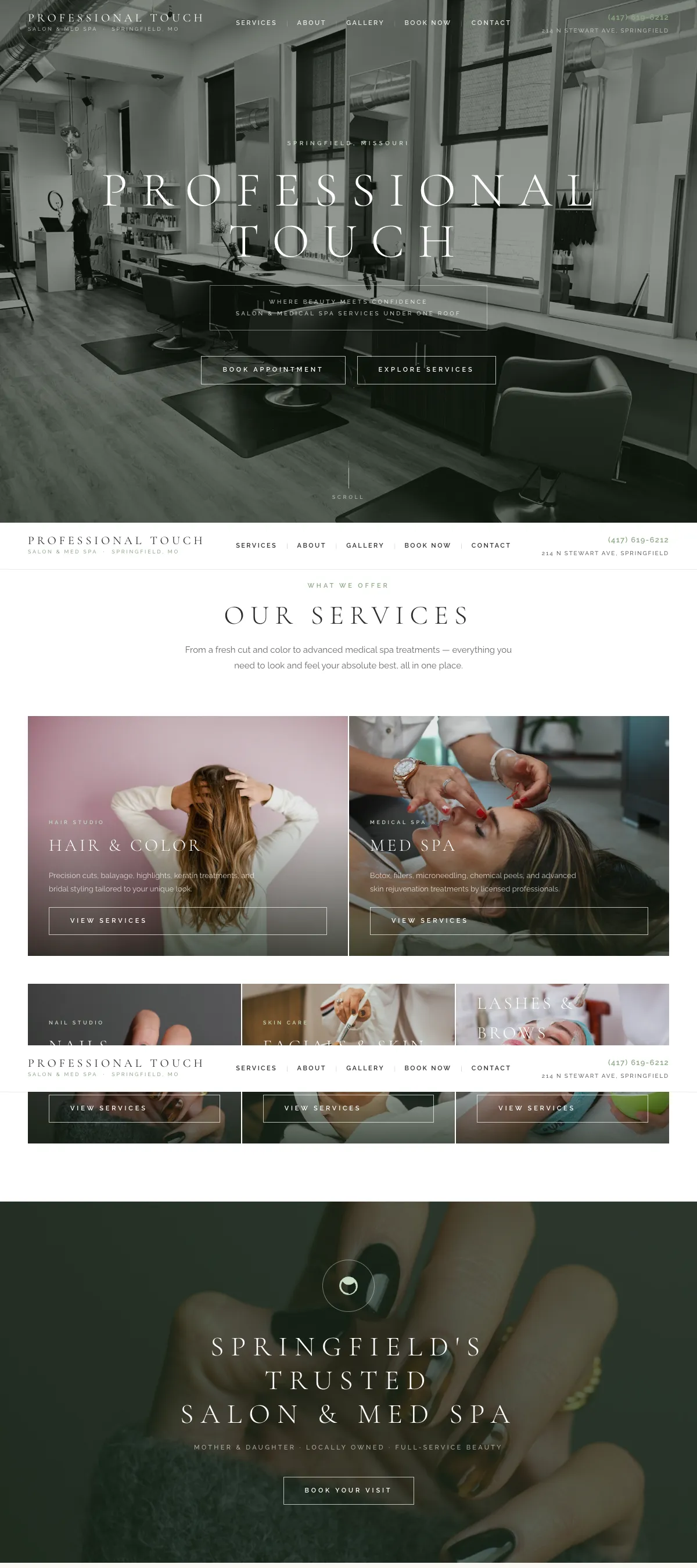Professional Touch Salon & Med Spa website screenshot